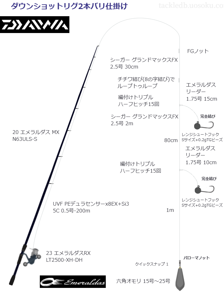 ダウンショットリグ2本バリ仕掛け